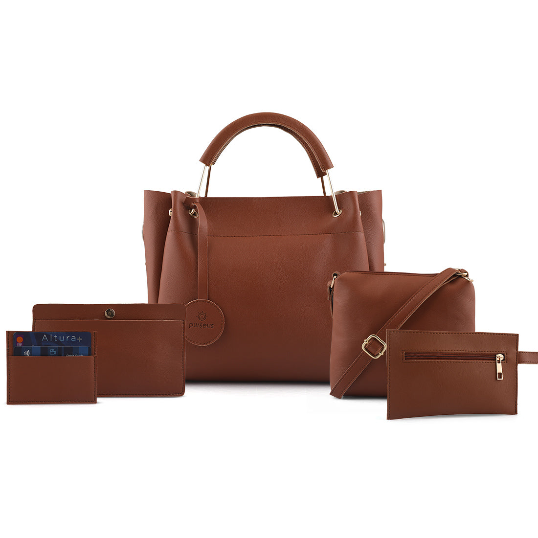 Women's Solid Tote Bag Combo- Tan